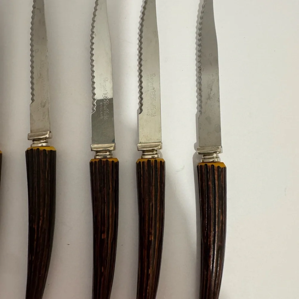 Serrated Knife Sheffield England Crown Crest Stainless Steel Resin Bone Set Of 6